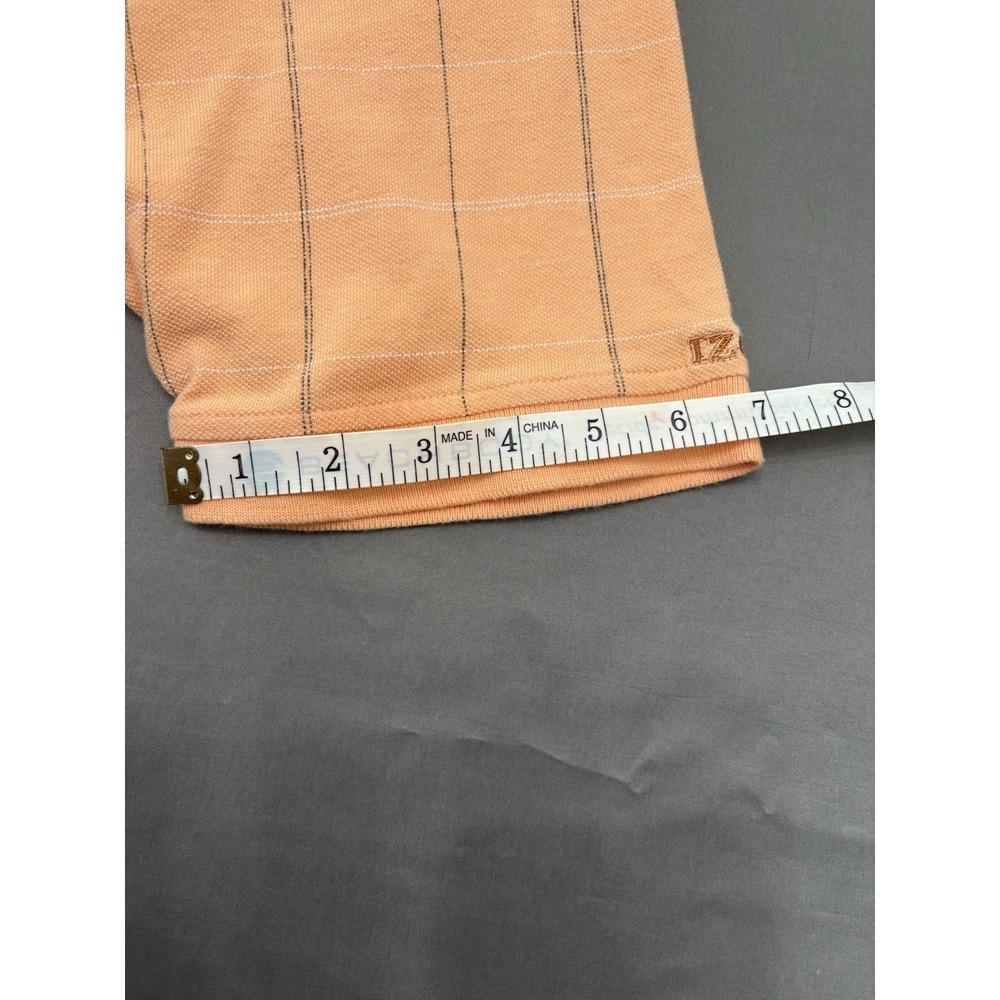 Izod Mens Golf Polo Shirt - Size L- Creamsicle Peach Orange Grid Pattern 4538111 - Picture 8 of 11